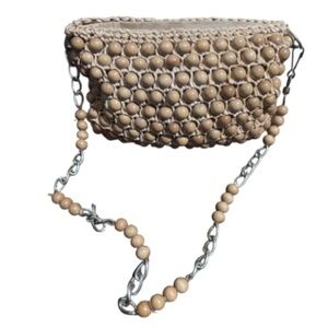 Vintage Gimbels Made in Japan  wood bead & straw  Bag